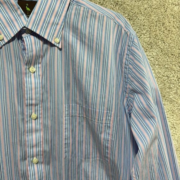 Tailorbyrd‎ Shirt Men's Large Blue Pink Striped Button Down Long Sleeve Cotton - Picture 3 of 13